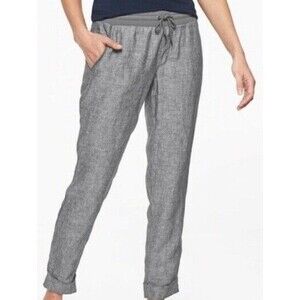 Athleta Size 8 Gray Bali Linen Ankle Jogger Pants Pull On Drawstring